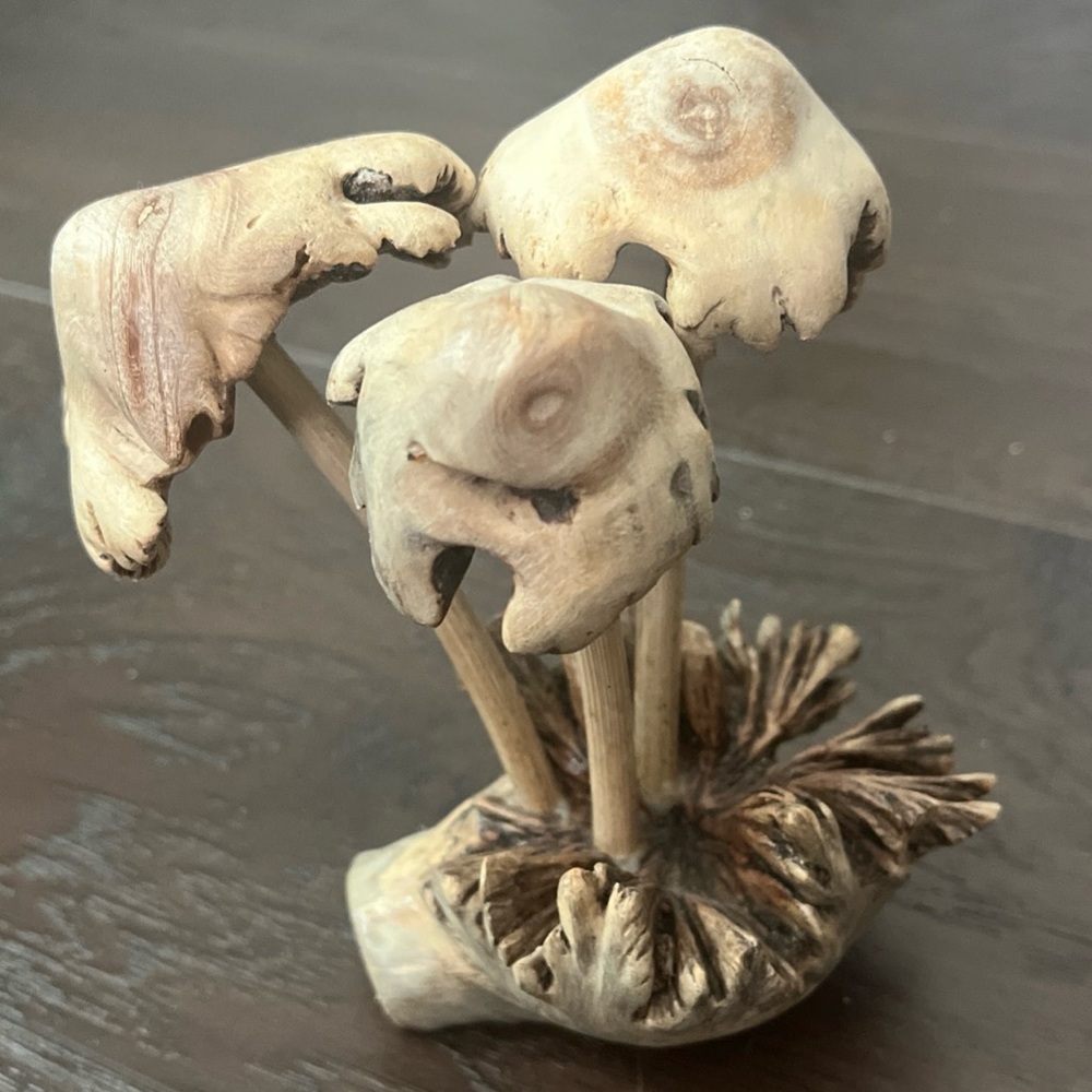 Hand-Carved Wooden Mushroom Statue